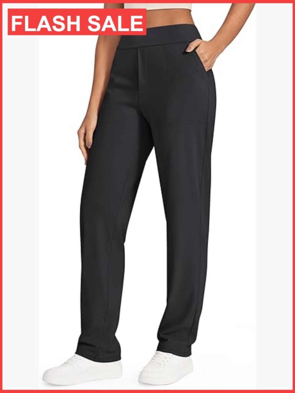 Women's High Waisted Straight Leg Work Pants with Pockets Stretch